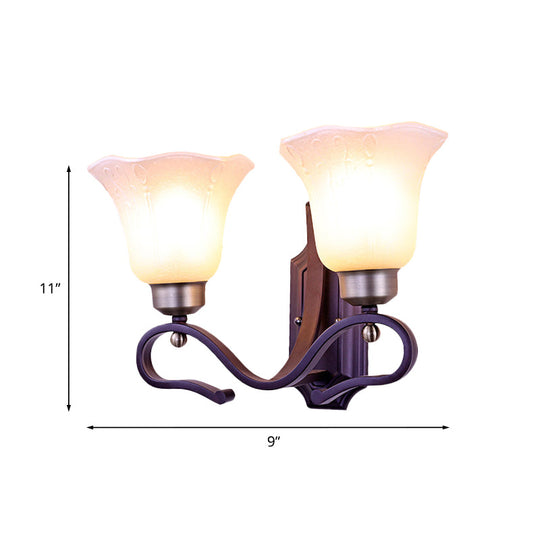 Vintage Blossom Sconce Wall Light With Frosted White Glass In Black Finish