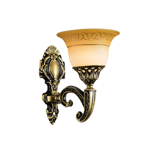 Classic Brass Wall Sconce Light Fixture With Frosted Glass - Flared Design Bedroom Lamp