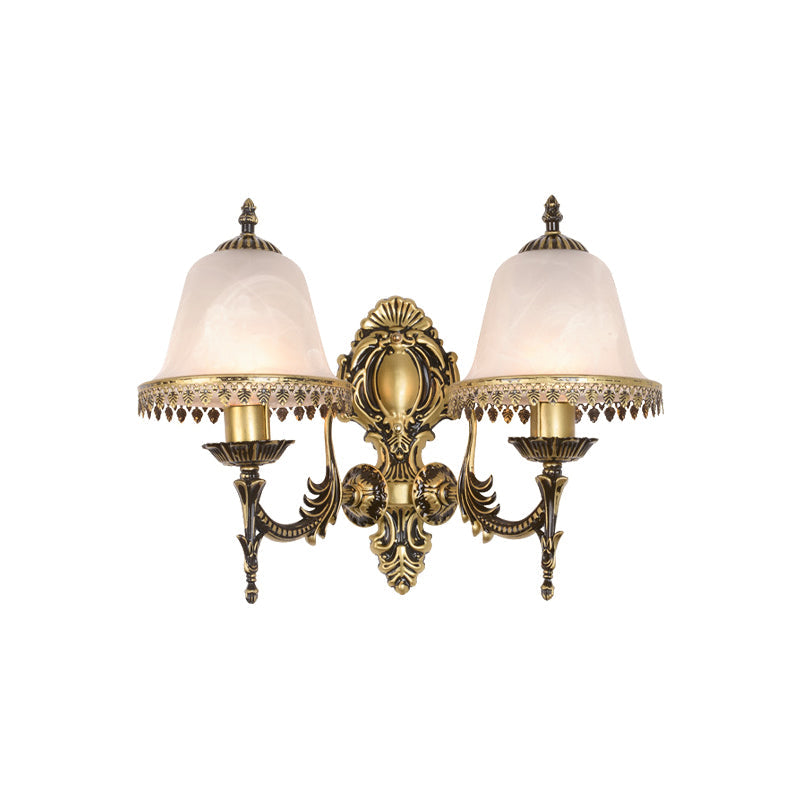 Ivory Glass Brass Bell Sconce Wall Light For Living Room