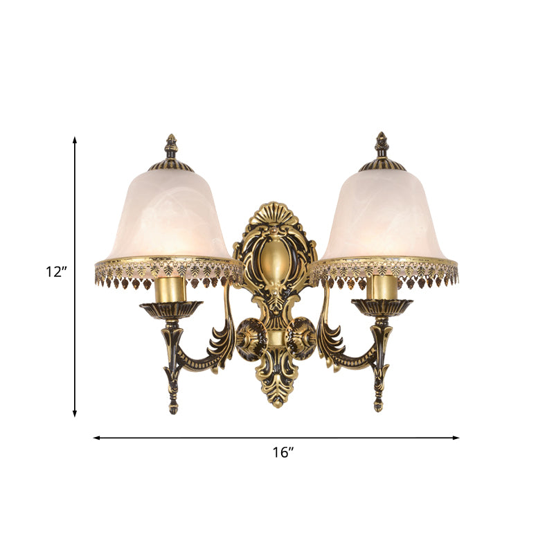 Ivory Glass Brass Bell Sconce Wall Light For Living Room