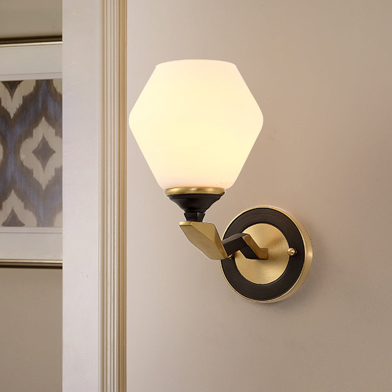 Classic Black And Gold Hexagon Wall Sconce With Frosted Glass - Half-Bulb Lighting Fixture 1.0 /