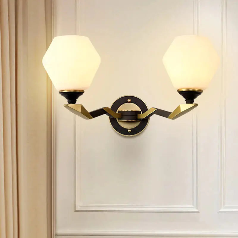 Hexagon Wall Light Black And Gold Frosted Glass Lighting Fixture
