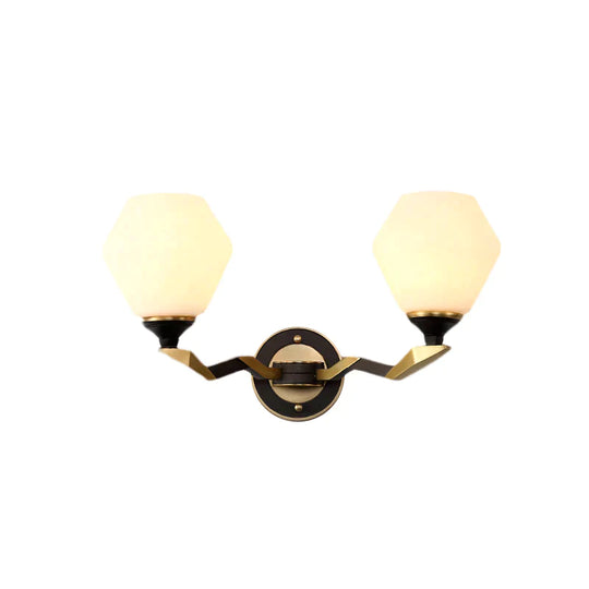 Hexagon Wall Light Black And Gold Frosted Glass Lighting Fixture