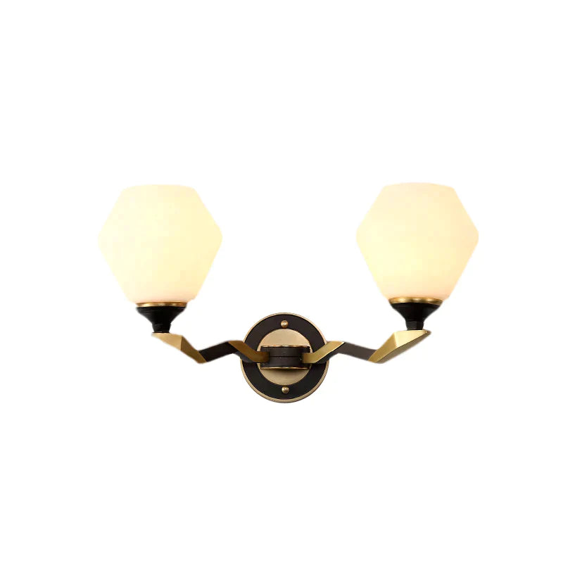 Classic Black And Gold Hexagon Wall Sconce With Frosted Glass - Half-Bulb Lighting Fixture