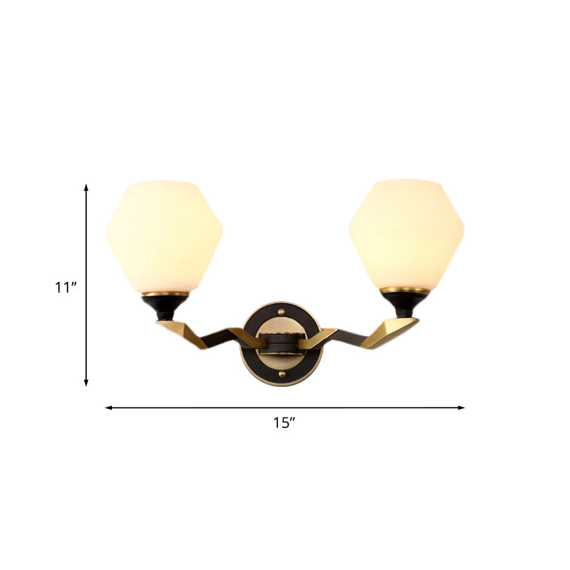 Classic Black And Gold Hexagon Wall Sconce With Frosted Glass - Half-Bulb Lighting Fixture
