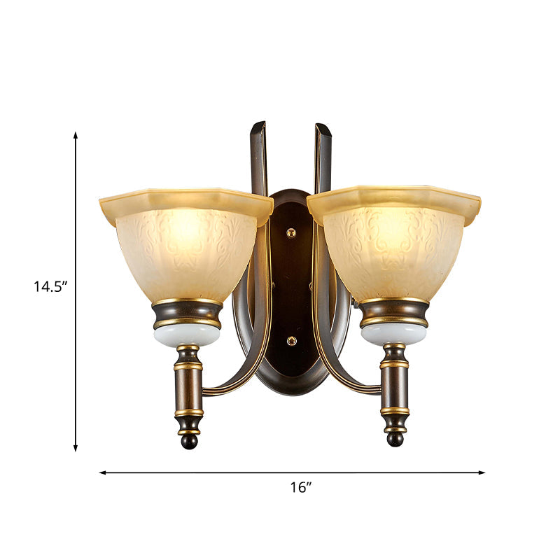 Curvy Arm Frosted Glass Sconce Traditional Wall Lamp Black Finish
