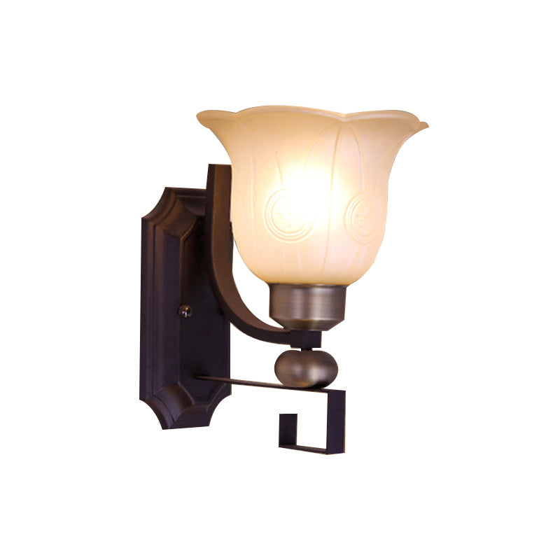 Traditional Frosted Glass Wall Sconce With Black Finish - Perfect For Bedroom Lighting!