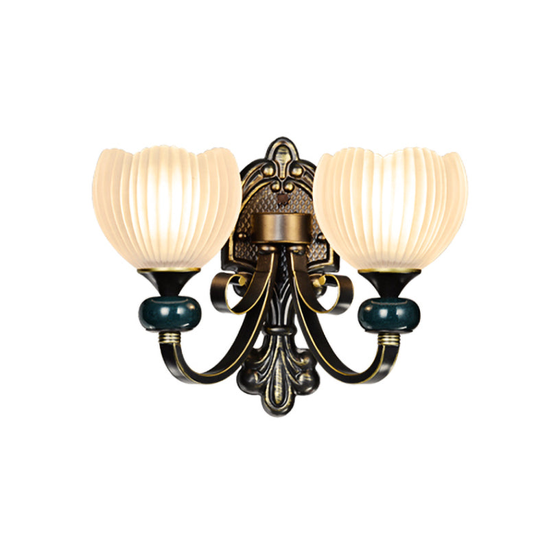 Traditional Ribbed Glass Brass Bud Wall Sconce Lighting Fixture- 1/2-Head Living Room Lamp