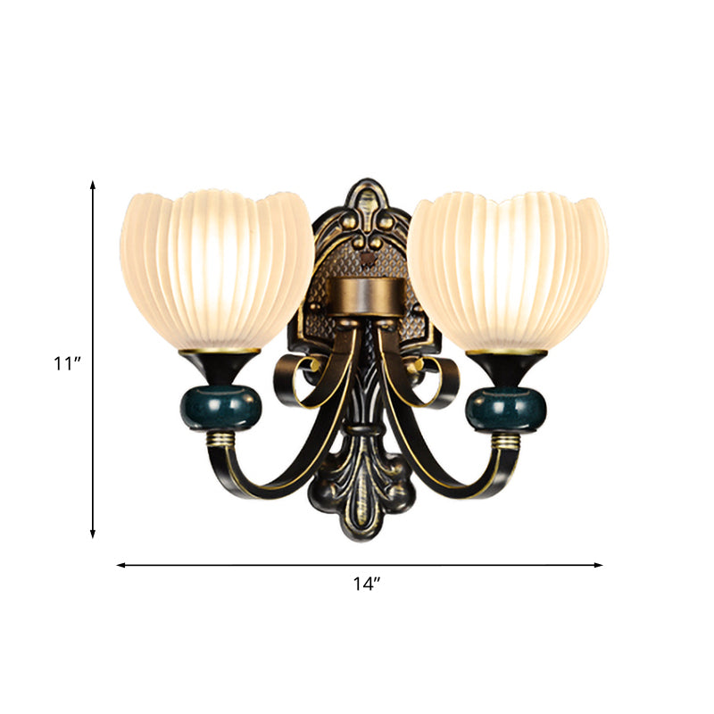 Traditional Ribbed Glass Brass Bud Wall Sconce Lighting Fixture- 1/2-Head Living Room Lamp
