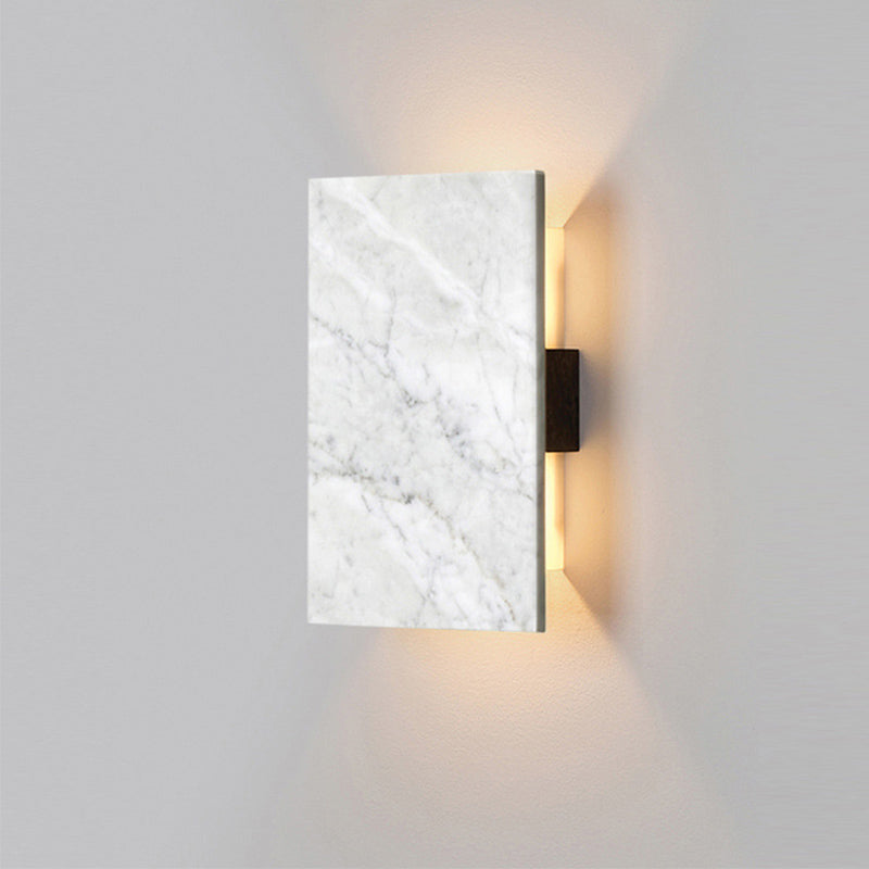 Grey Wall Sconce With Rectangle Marble Shade - 2 Lights Bedside Mounted Lamp