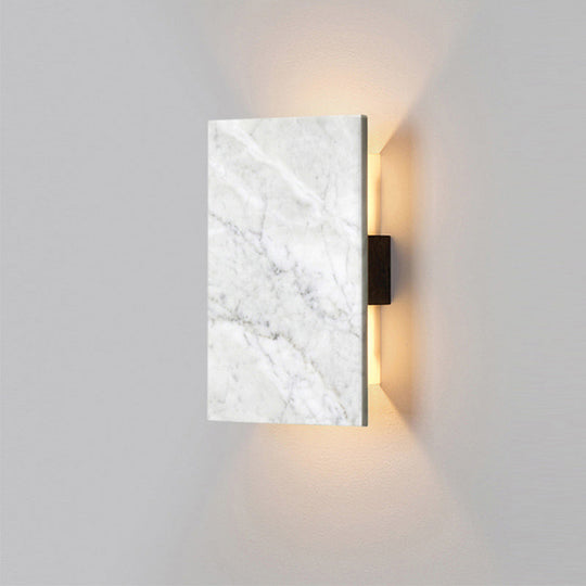 Grey Wall Sconce With Rectangle Marble Shade - 2 Lights Bedside Mounted Lamp