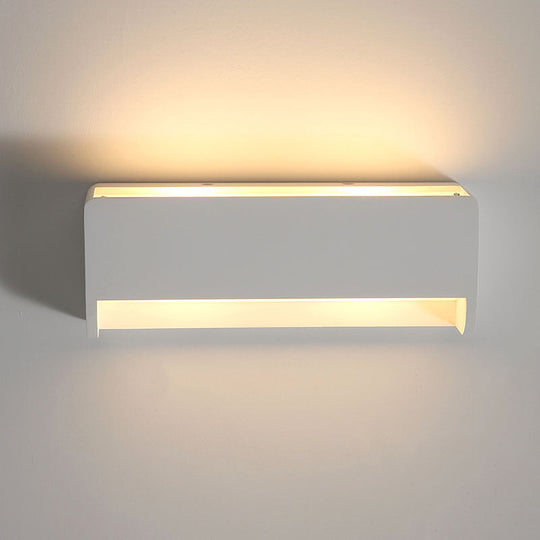 Modern Led Wall Sconce Lamp - White Finish Bedside Lighting With Rectangle Gypsum Shade