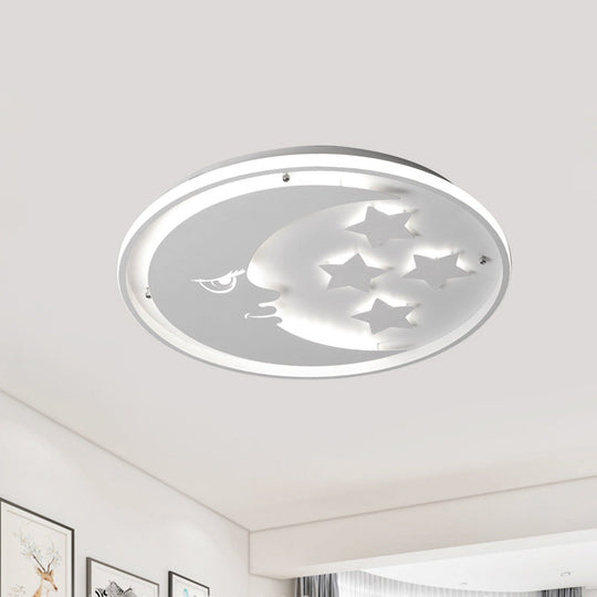 Cartoon Moon And Star Led Flush Lighting For Bedrooms In White/Pink/Blue