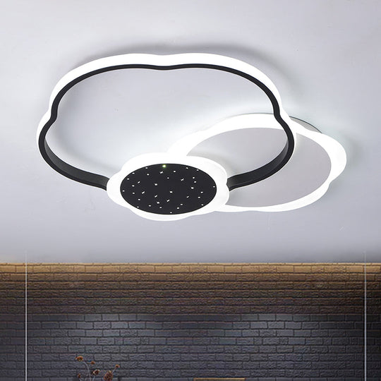 Nordic Led Acrylic Flush Mount Ceiling Lamp - Black/Pink Flower Design In Warm/White Light Black /