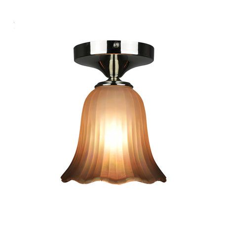 Traditional Tan Glass Flower Flushmount Foyer Lighting Fixture - 1 Bulb Flush Mount