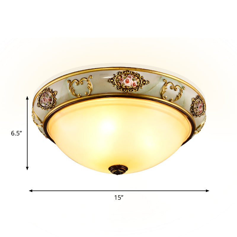 Opal Glass Brass Flush Mount Light With Rural Charm For Bedroom Ceiling