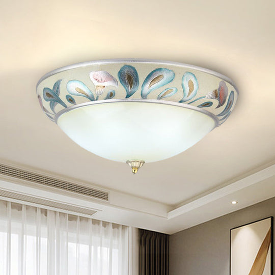 Frosted White Glass Ceiling Lamp - Rustic Traditional 3/4 Lights Flush Fixture For Living Room 3 /