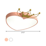 Kids Pink/White Apple Ceiling Mount Light With Crown Ornament - Led Acrylic Flush-Mount Fixture