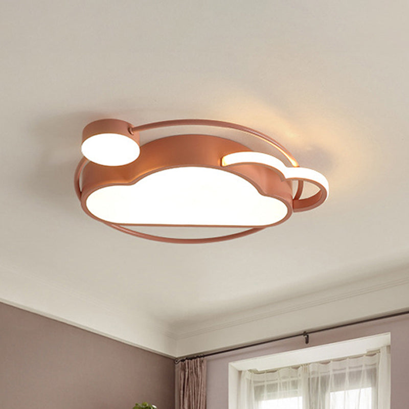Iron Sun And Cloud Flushmount Cartoon Led Ceiling Light In Pink/Blue For Childs Room Pink