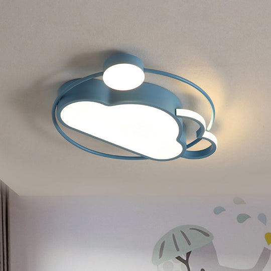 Iron Sun And Cloud Flushmount Cartoon Led Ceiling Light In Pink/Blue For Child’s Room Blue