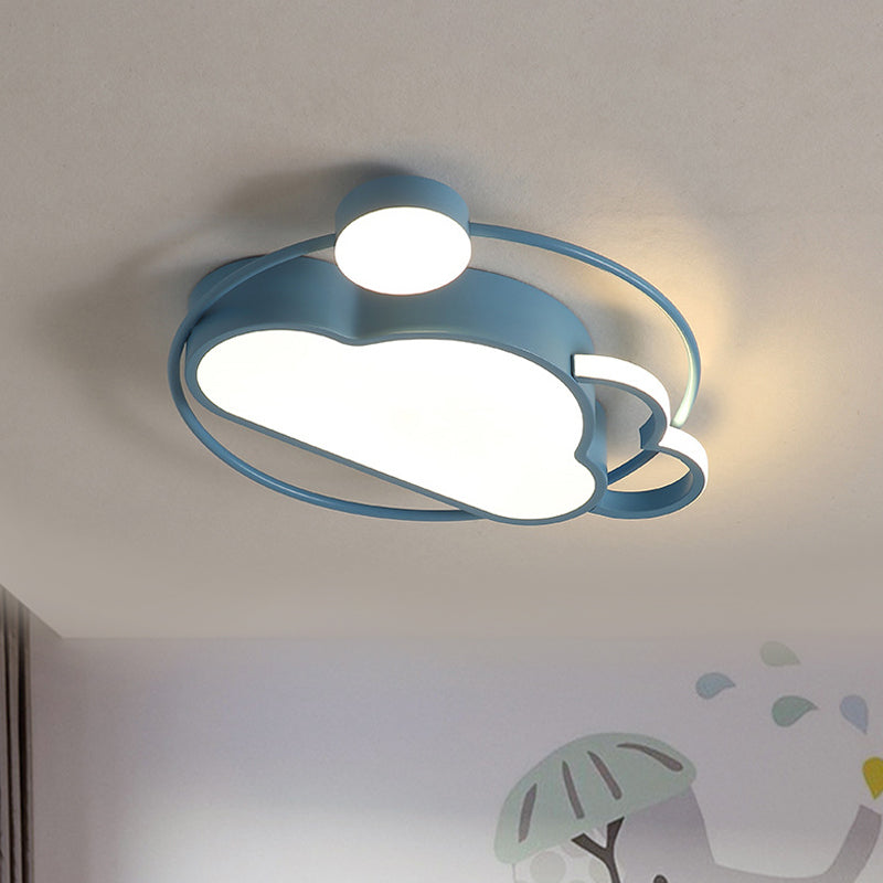 Iron Sun And Cloud Flushmount Cartoon Led Ceiling Light In Pink/Blue For Childs Room Blue