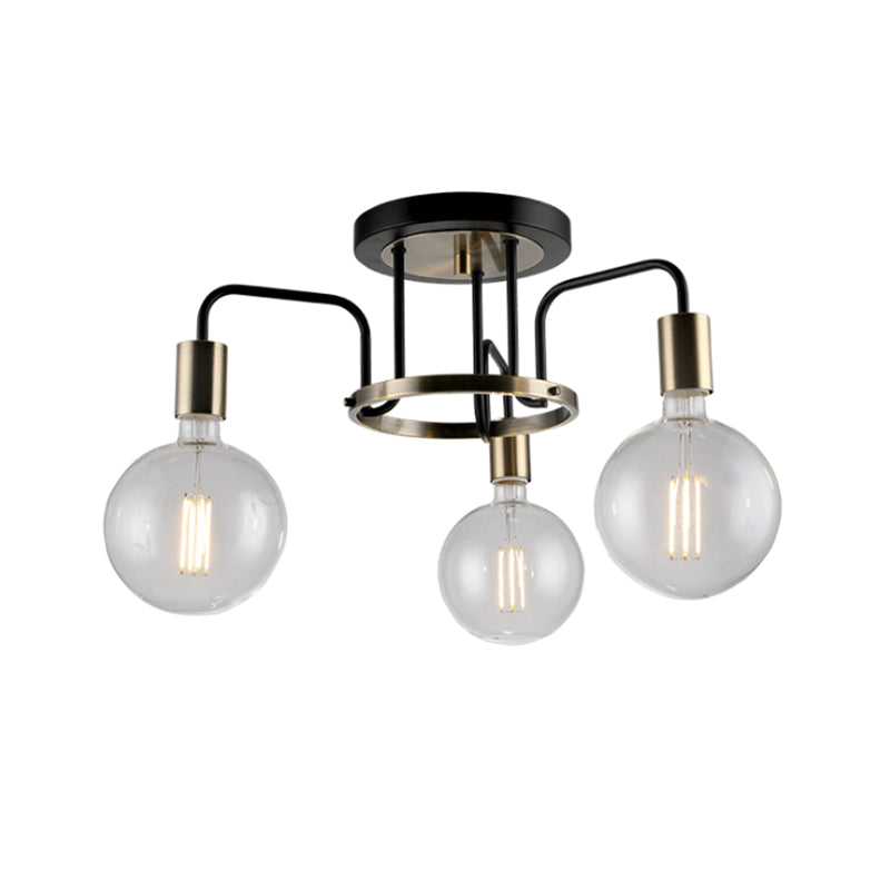 Vintage Black & Gold Semi - Flush Ceiling Lamp With Clear Glass - Ideal For Living Rooms (3/5 -