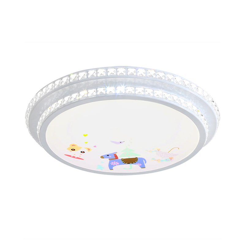 Modern Crystal-Encrusted Led Ceiling Lamp With 2 Tiers White Flush Mount Lighting & Cartoon Pattern
