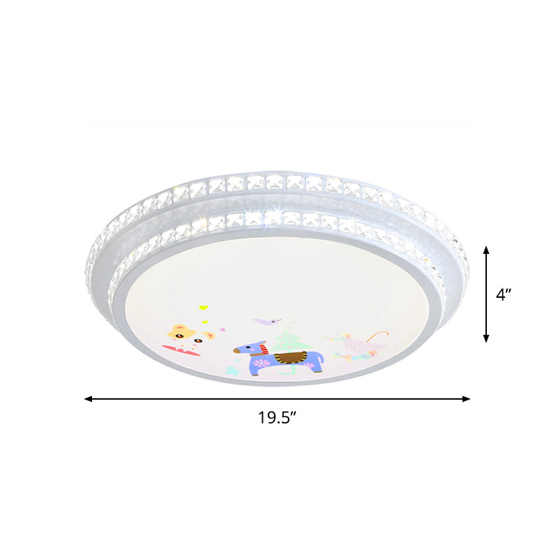 Modern Crystal - Encrusted Led Ceiling Lamp With 2 Tiers White Flush Mount Lighting & Cartoon