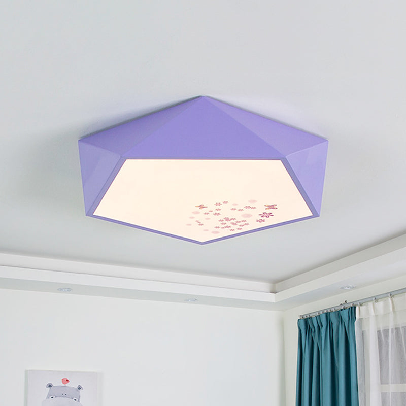 Purple Faceted Pentacle Macaron Iron Led Flush Mount Ceiling Light With Flower Pattern - Stylish And
