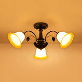 Bronze Countryside Blossom Ceiling Mount Light Fixture With Frosted Glass For Bedroom - 3/5 Lights