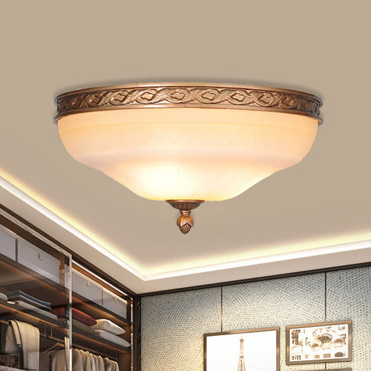 Country Bronze Flush Mount Ceiling Light With Frosted Glass And 3/5 Lights - 14’/16.5’/20’