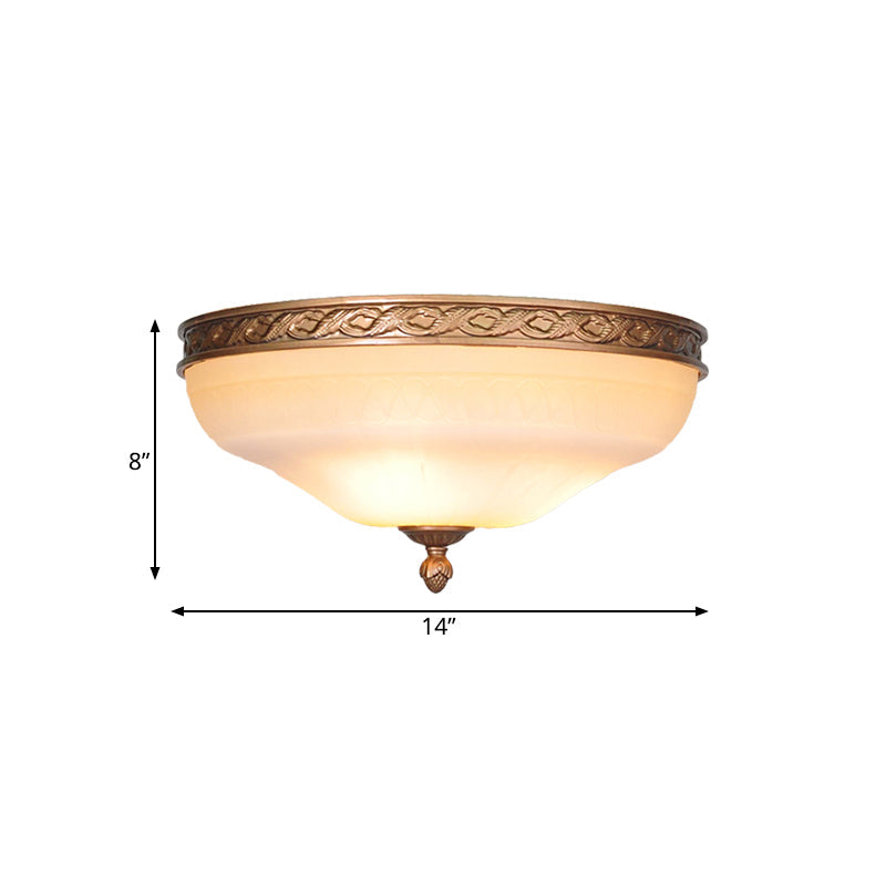 Country Bronze Flush Mount Ceiling Light With Frosted Glass And 3/5 Lights - 14/16.5/20 Width