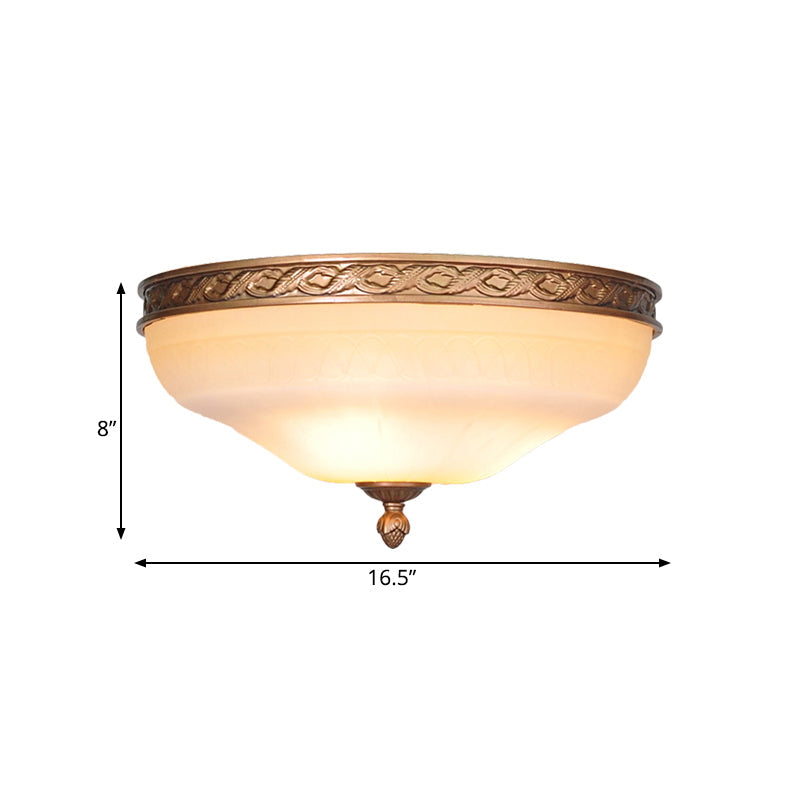 Country Bronze Flush Mount Ceiling Light With Frosted Glass And 3/5 Lights - 14’/16.5’/20’ Width
