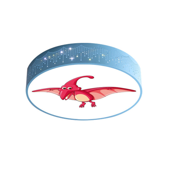 Iron Led Flush Mount Ceiling Light With Dinosaur Pattern In Red/Blue/Green