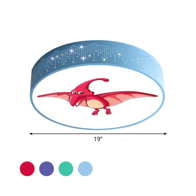 Iron Led Flush Mount Ceiling Light With Dinosaur Pattern In Red/Blue/Green