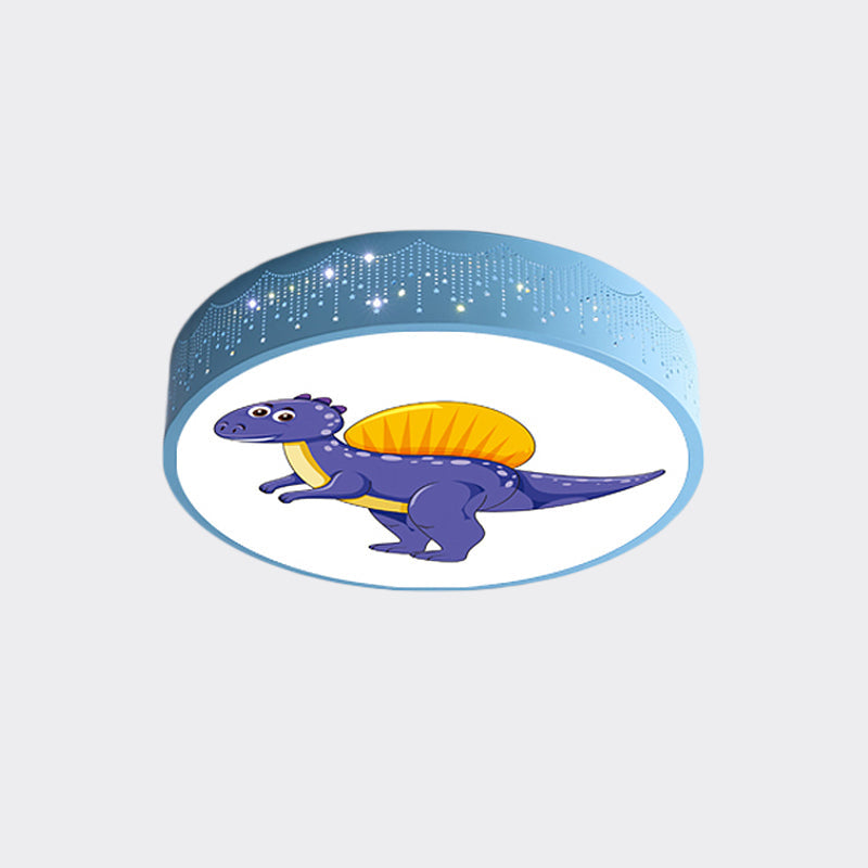 Iron Led Flush Mount Ceiling Light With Dinosaur Pattern In Red/Blue/Green