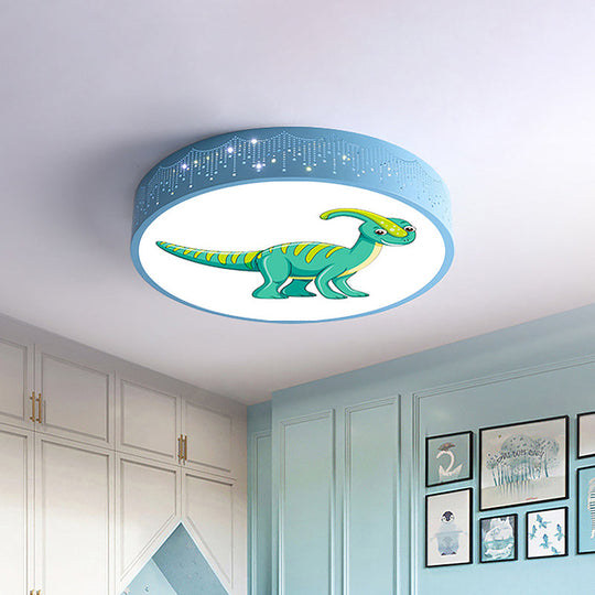 Iron Led Flush Mount Ceiling Light With Dinosaur Pattern In Red/Blue/Green