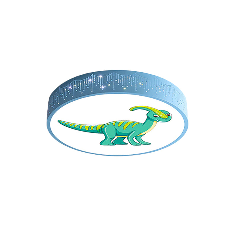 Iron Led Flush Mount Ceiling Light With Dinosaur Pattern In Red/Blue/Green