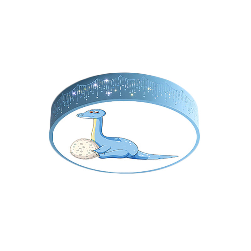 Iron Led Flush Mount Ceiling Light With Dinosaur Pattern In Red/Blue/Green