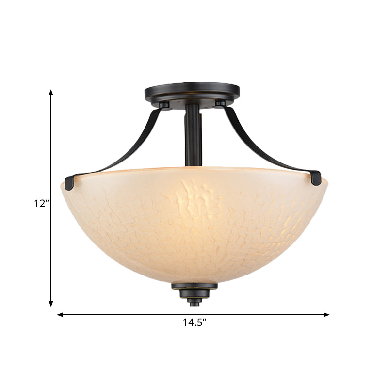 Rustic 2 - Head Frosted Glass Ceiling Light For Kitchen - Rural Dome Semi - Flush Mount In Black