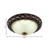 Rustic Bowl White Glass Flush Mount Lamp With Rose Pattern Trim - 2/3 - Bulb Light Fixture