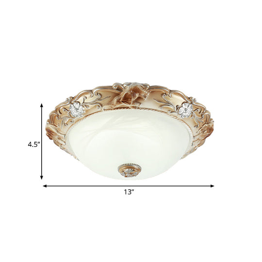 Rustic White Glass Bowl Flush Mount Light With Carved Edge - 2/3 Bulbs 13’/17’ Wide