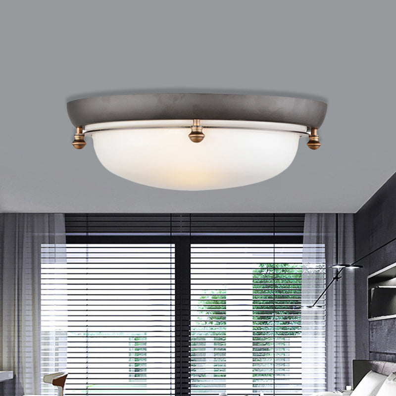 Country Style Glass Dome Flush Mount Ceiling Light With 3 Bulbs For Bedroom