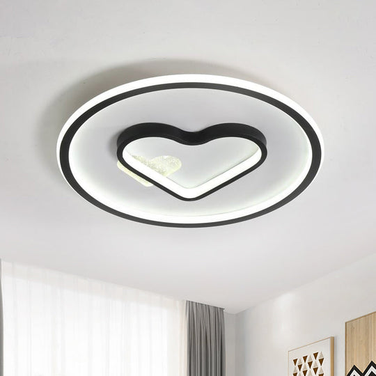 Kid Led Flush Mount Lamp: Vibrant Circle And Loving Heart Ceiling Fixture With Acrylic Shade
