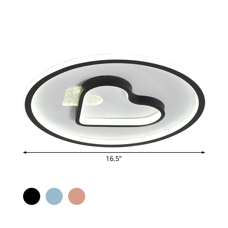 Kid Led Flush Mount Lamp: Vibrant Circle And Loving Heart Ceiling Fixture With Acrylic Shade