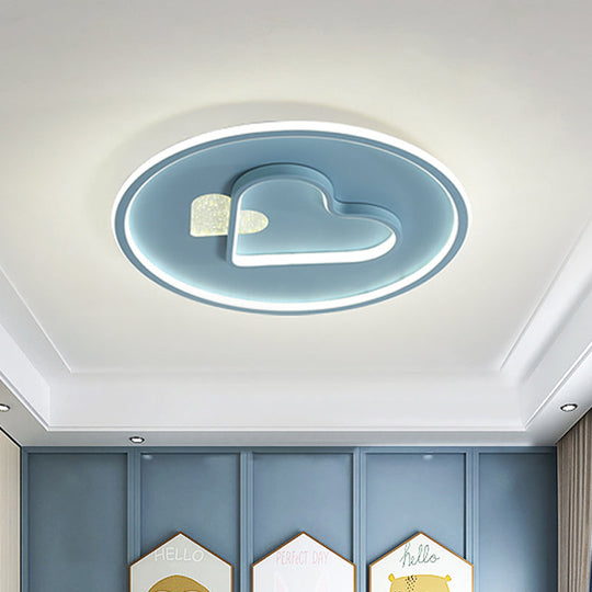 Kid Led Flush Mount Lamp: Vibrant Circle And Loving Heart Ceiling Fixture With Acrylic Shade