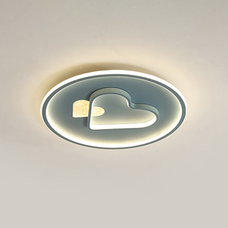 Kid Led Flush Mount Lamp: Vibrant Circle And Loving Heart Ceiling Fixture With Acrylic Shade