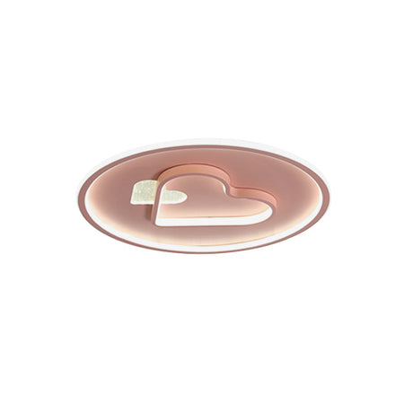 Kid Led Flush Mount Lamp: Vibrant Circle And Loving Heart Ceiling Fixture With Acrylic Shade