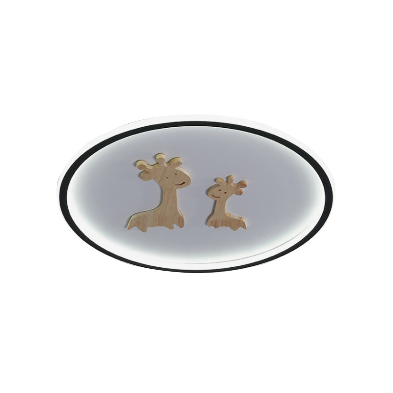 Kids Deer Pattern Oval Flush Mount Light - Acrylic Led Ceiling Lamp For Bedroom (Blue/Pink/Black)