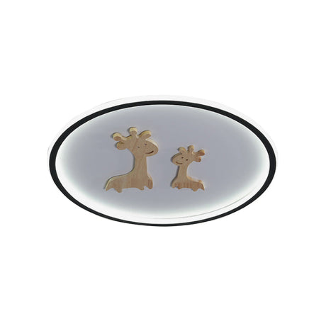 Kids Deer Pattern Oval Flush Mount Light - Acrylic Led Ceiling Lamp For Bedroom (Blue/Pink/Black)